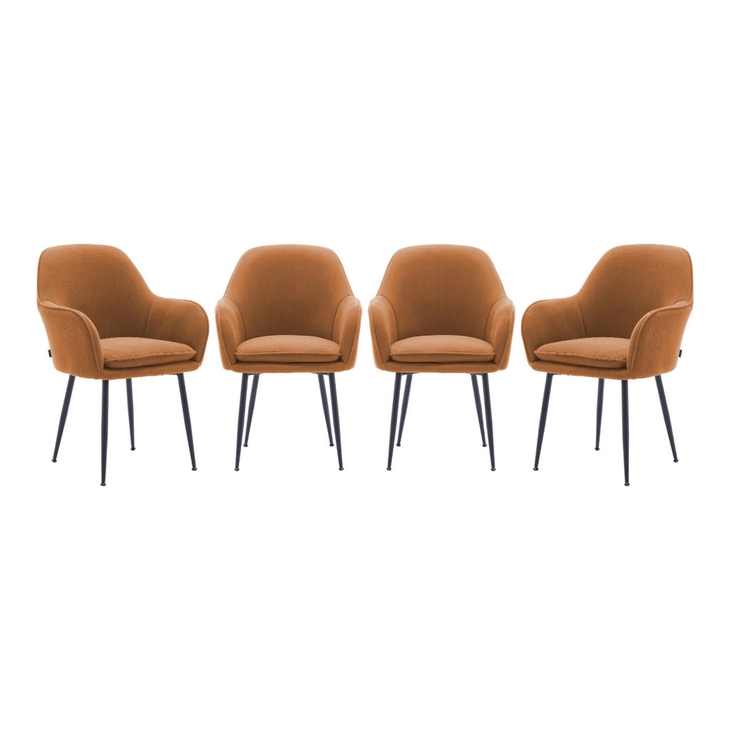 Set di 4 poltrone in velluto a coste con gambe in metallo nero opaco,
