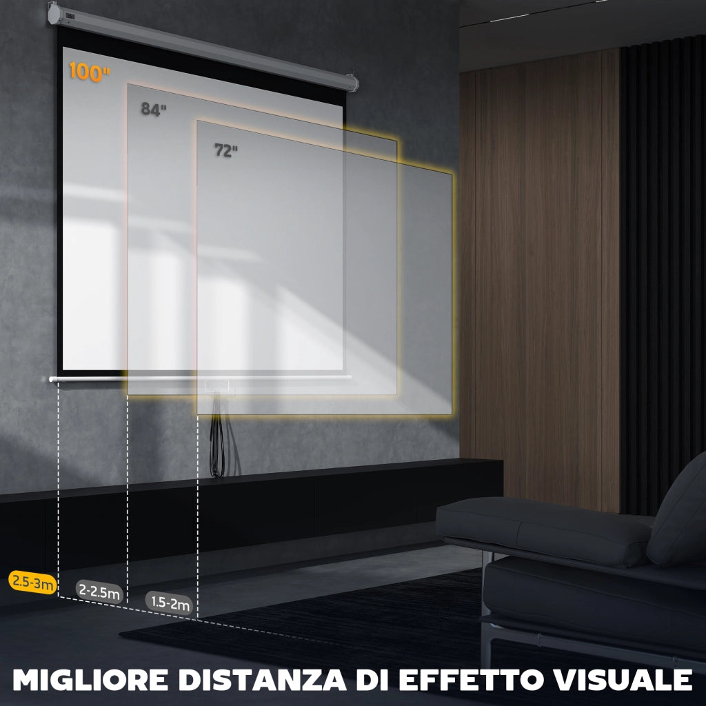 Telo per Proiettore da 100" Formato 16:9/4:3 ad Altezza Regolabile, 210x8.6x7 cm, Bianco e Nero