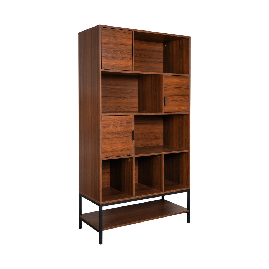 Libreria effetto legno tinto noce, 9 scomparti, noce