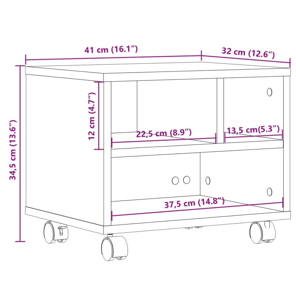 Supporto per stampante scrivania/mobile per ufficio con rotelle rovere Sonoma 41 x 32 x 34,5 cm marrone 02_0044766