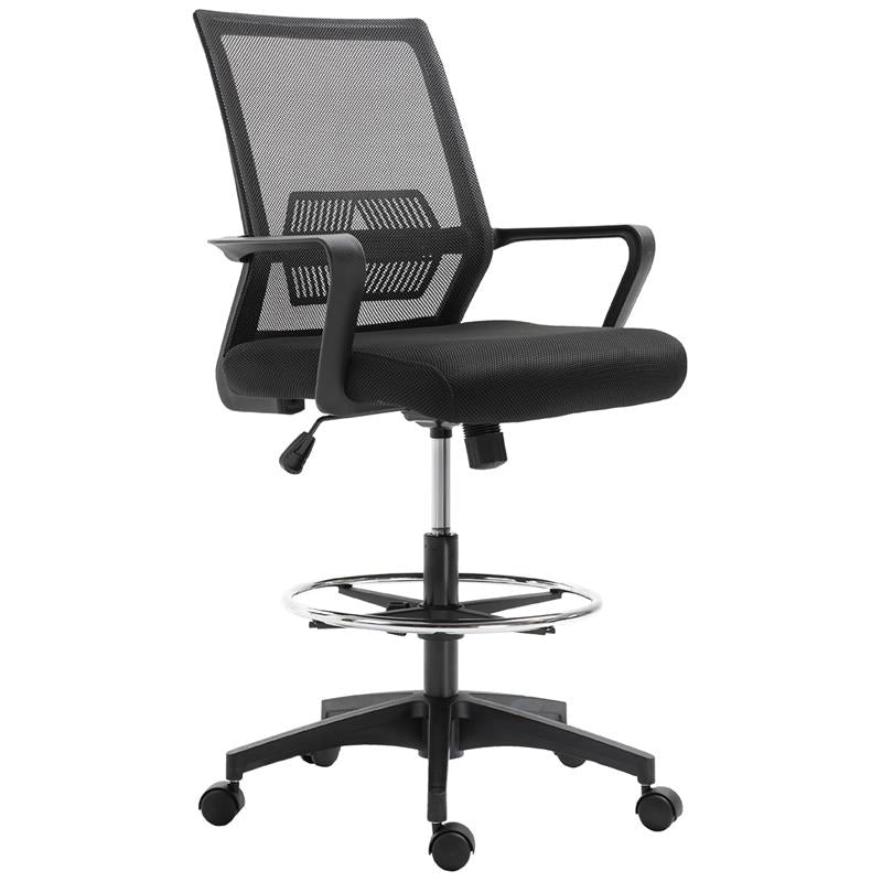 SEDIA DA UFFICIO REGOLABILE IN TESSUTO A RETE CON BRACCIOLI E ANELLO POGGIAPIEDI, 64X59X104-124 CM, NERO