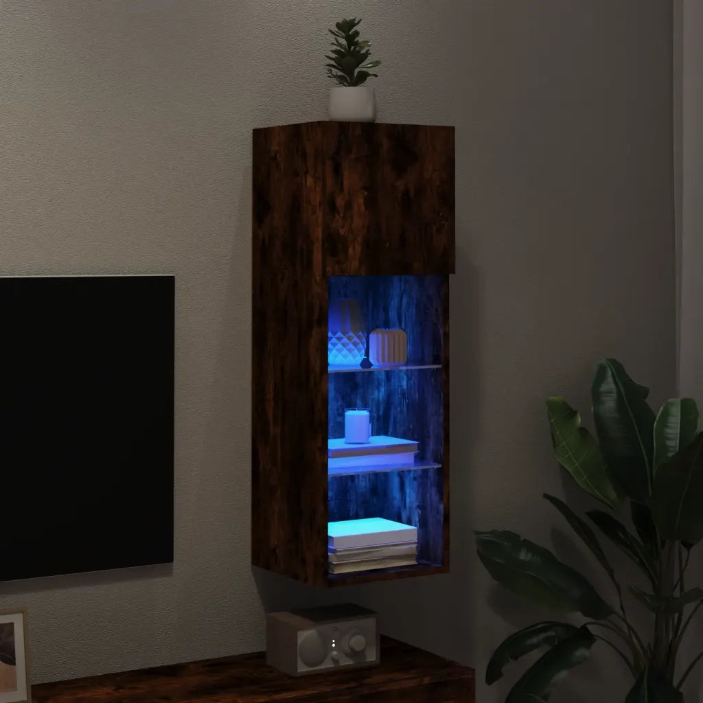 Mobile TV con Luci LED Rovere Fumo 30,5x30x90 cm 837009