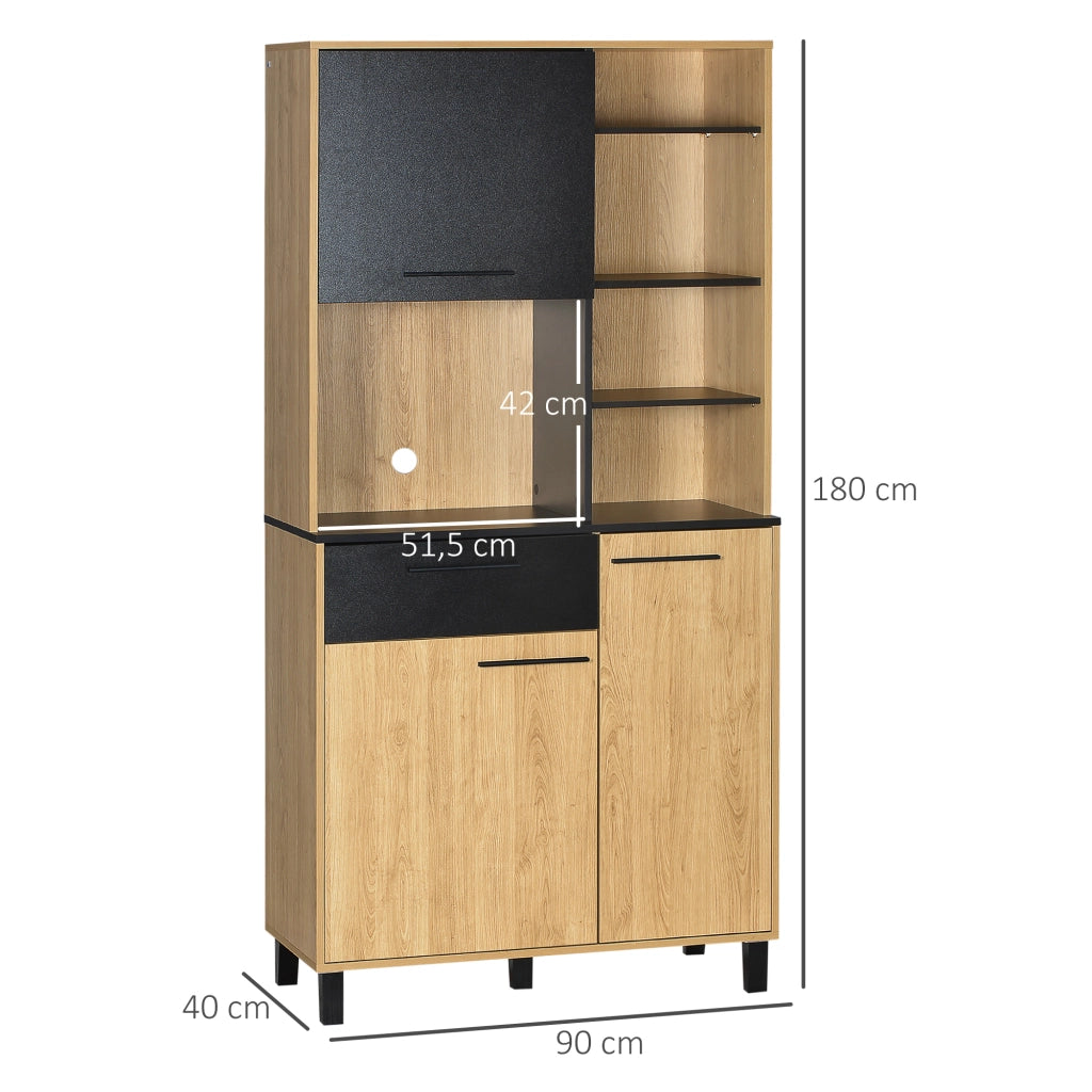 Mobile cucina multiuso con cassetto 3 ante 4 ripiani passacavi 180cm ¨C Xylo ¨C Nero legno naturale