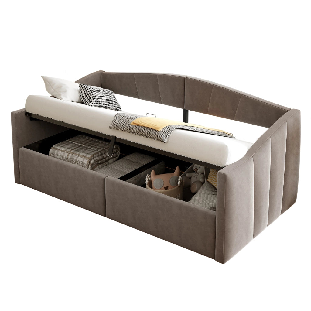 Letto sofà con sistema idraulico in velluto grigio 90x200 cm