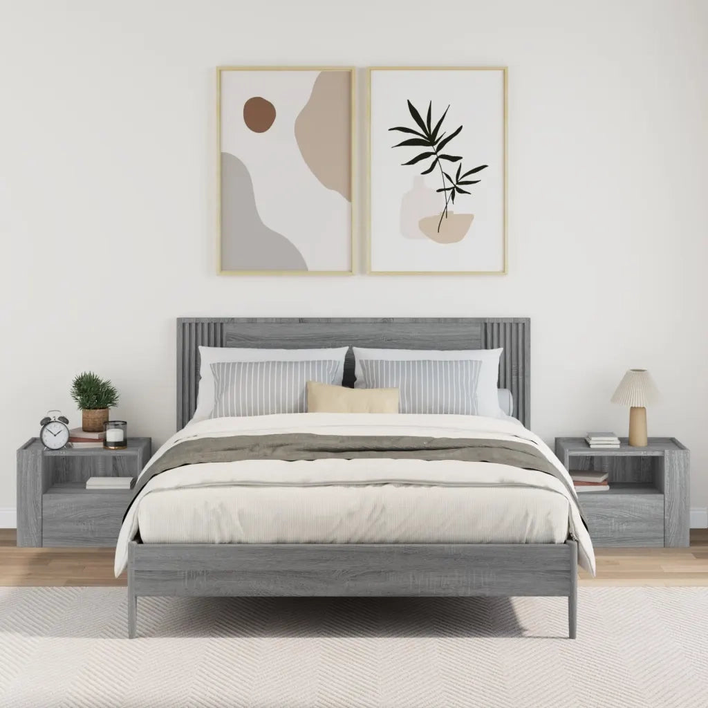 Set di 2 Comodini | Armadio da Notte | Mobiletto da notte a Muro Grigio Sonoma 45x30x35 cm