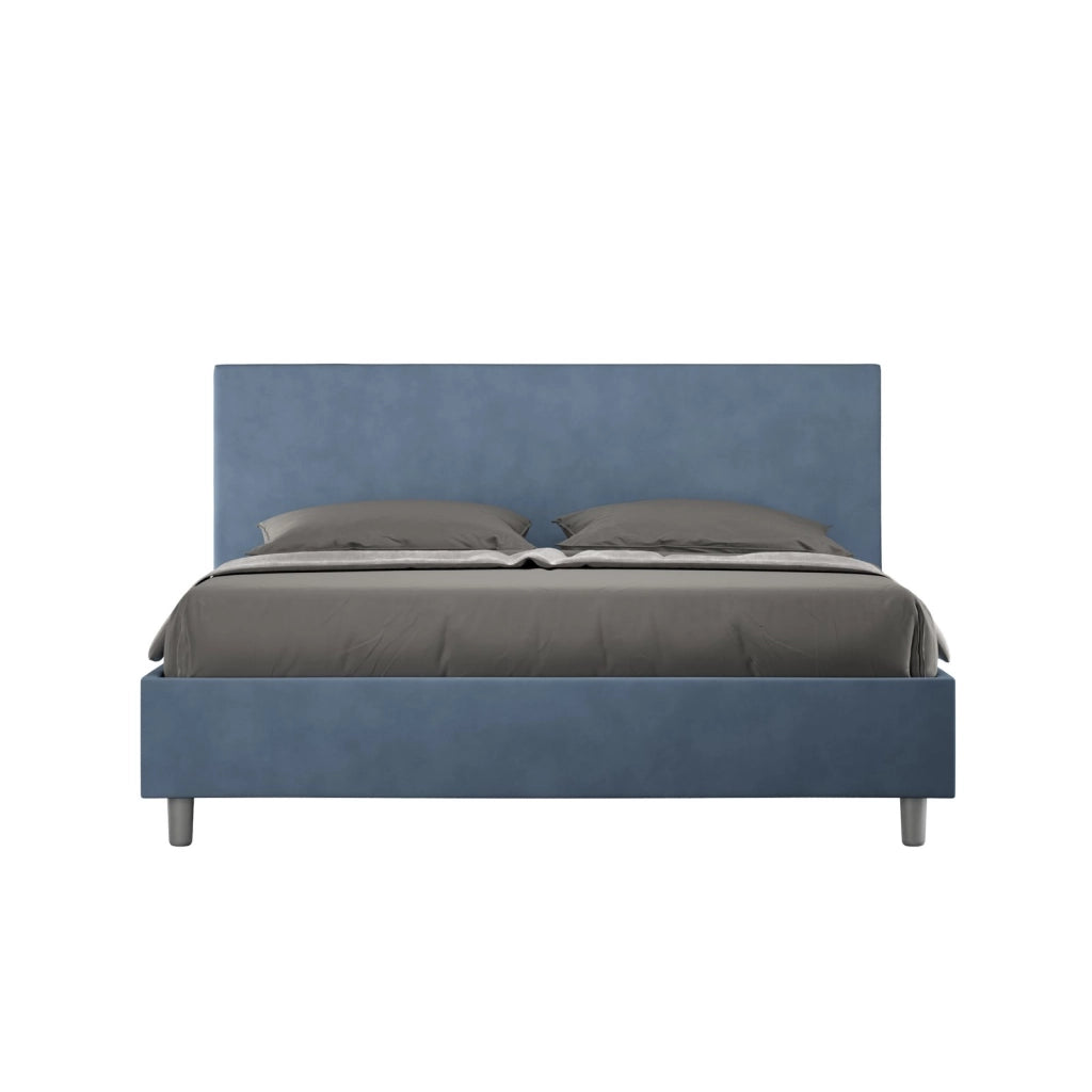 Letto matrimoniale senza rete imbottito 160x190 microfibra blu Adele