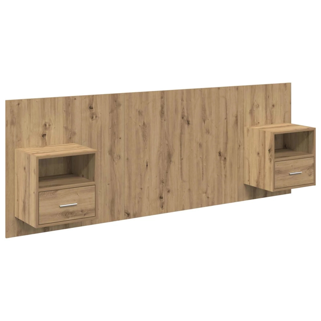 Testata con Comodino 3 pz-Set di 3 Testiera con Contenitore Rovere artigianale Legno multistrato 745258