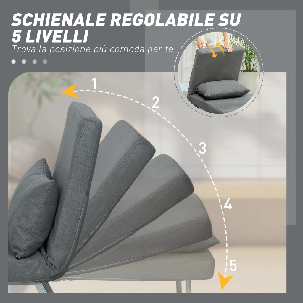 Poltrona Letto con Schienale Reclinabile ¨C zephmum ¨C Tessuto Grigio Scuro 73x78x81 cm