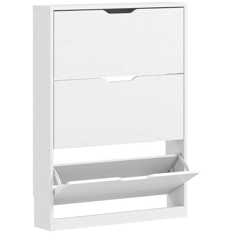 SCARPIERA SLIM A 3 CASSETTI RIBALTABILI CON INTAGLIO INFERIORE, IN LEGNO, 80X17X108 CM, BIANCO