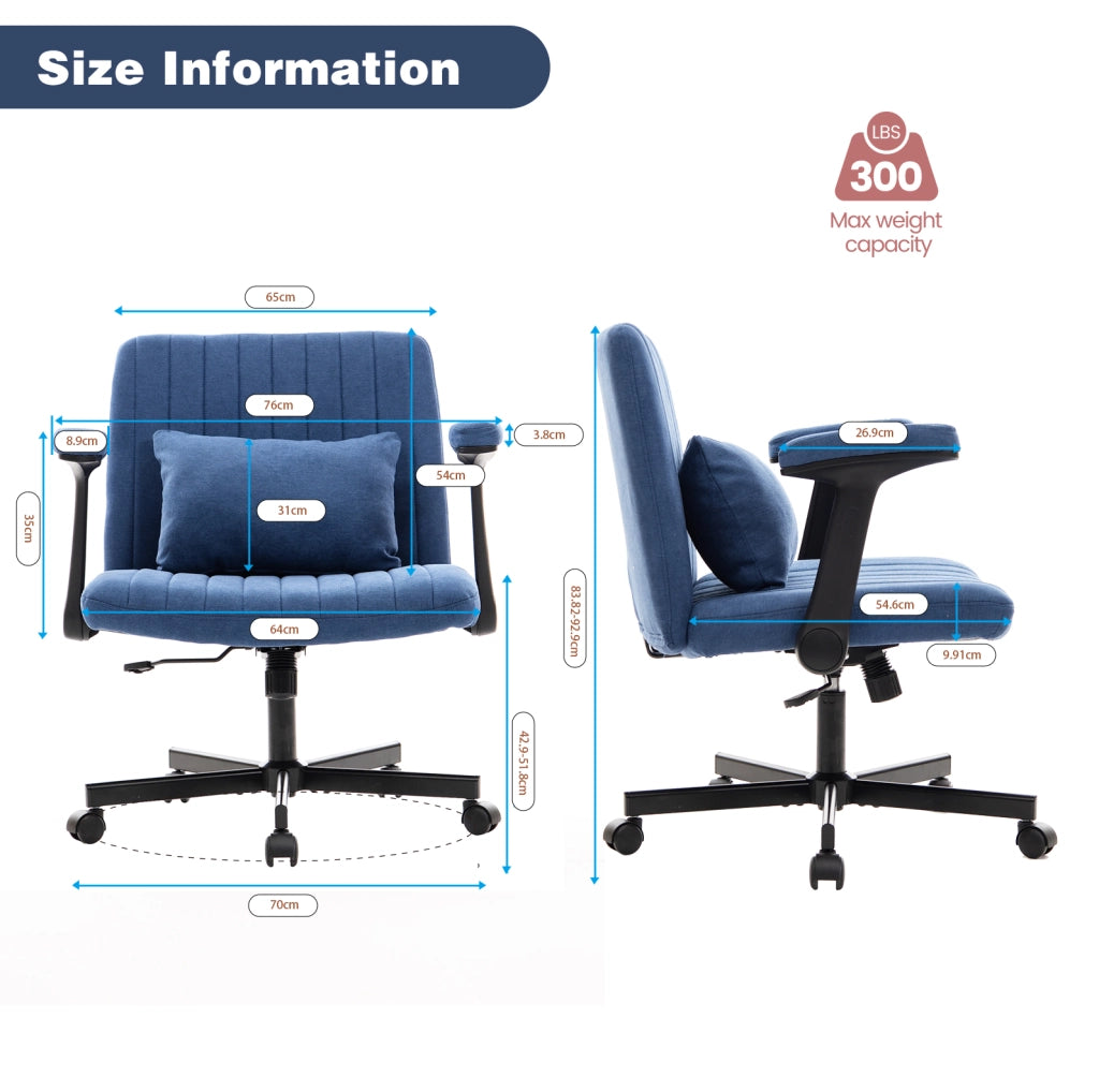 Sedia da ufficio blu in tessuto 65x70x92,9 cm - braccioli ribaltabili