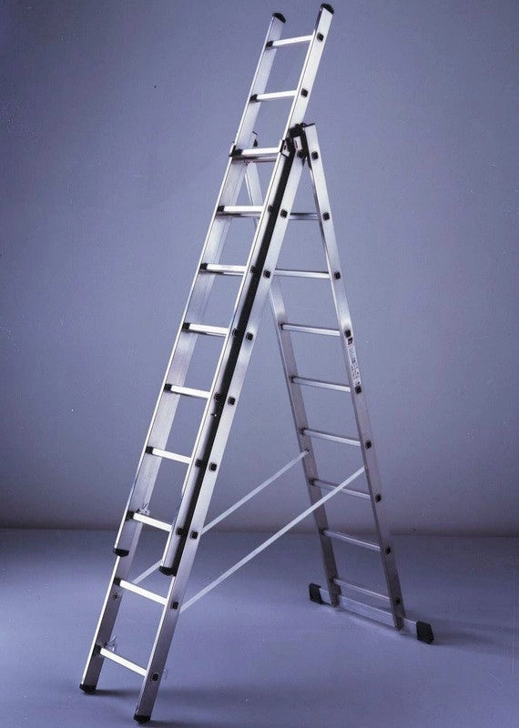 SCALA COMBINATA IN ALLUMINIO A 3 ELEMENTI 9 GRADINI 254/592 CM.