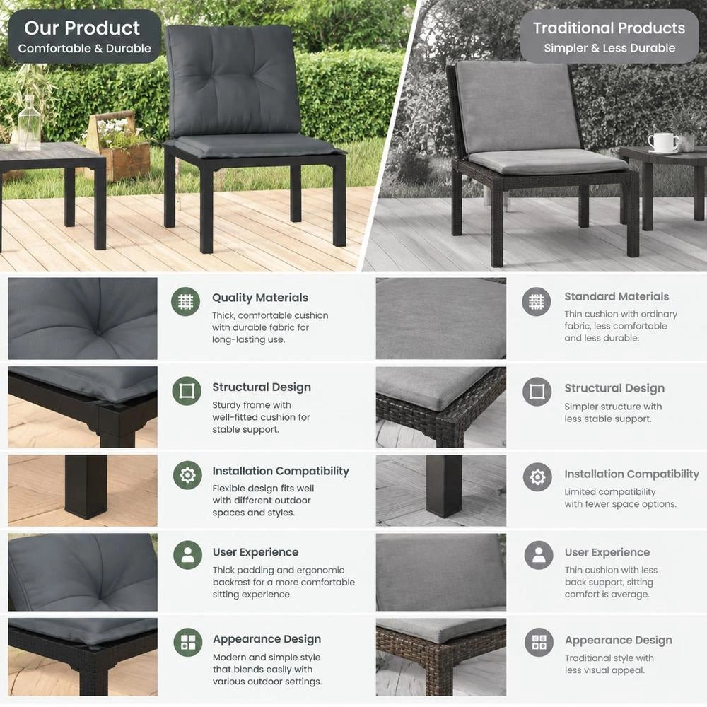 Garden Chair With Cushion, Black And Grey Poly Rattan