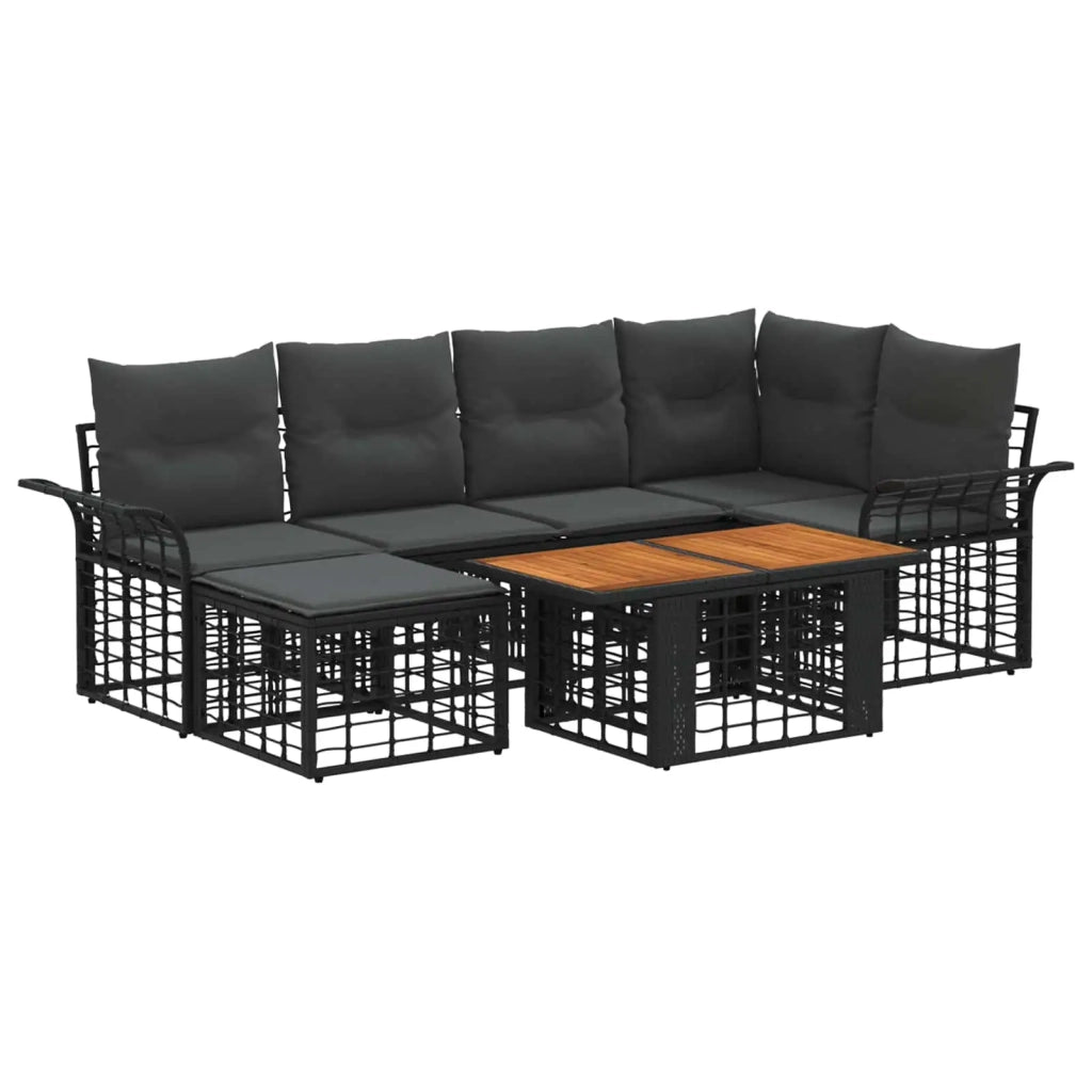Set Divano da Giardino 7 pz Nero e Grigio scuro polyrattan 3437999