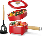 Cottura Elettrica Portatile - Multicooker per Ramen, Bistecca, Uovo, Riso Fritto, Avena e Zuppa - Padella Antiaderente 2L con Vaschetta a Vapore