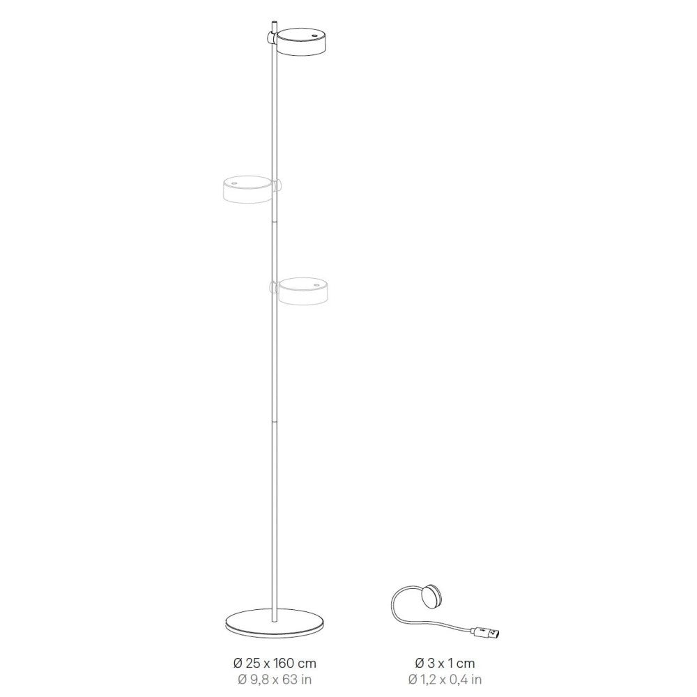 Zafferano Super O Lampada a led da terra Nera ricaricabile e dimmerabile - 1 Modulo Luce