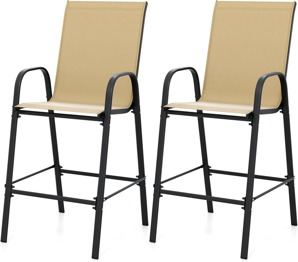 Set di 2 sgabelli da bar esterni, seggiolone con schienale e braccioli, sedia da bistrot in tessuto di carico 150 kg, per giardino, balcone, terrazza, 62 x 76 x 130 cm, beige