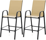 Set di 2 sgabelli da bar esterni, seggiolone con schienale e braccioli, sedia da bistrot in tessuto di carico 150 kg, per giardino, balcone, terrazza, 62 x 76 x 130 cm, beige