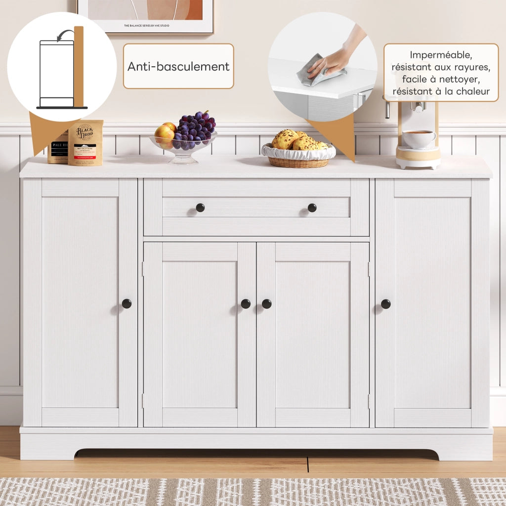 Credenza da cucina con 1 cassetto e ripiani regolabili; per cucina; in MDF; bianco