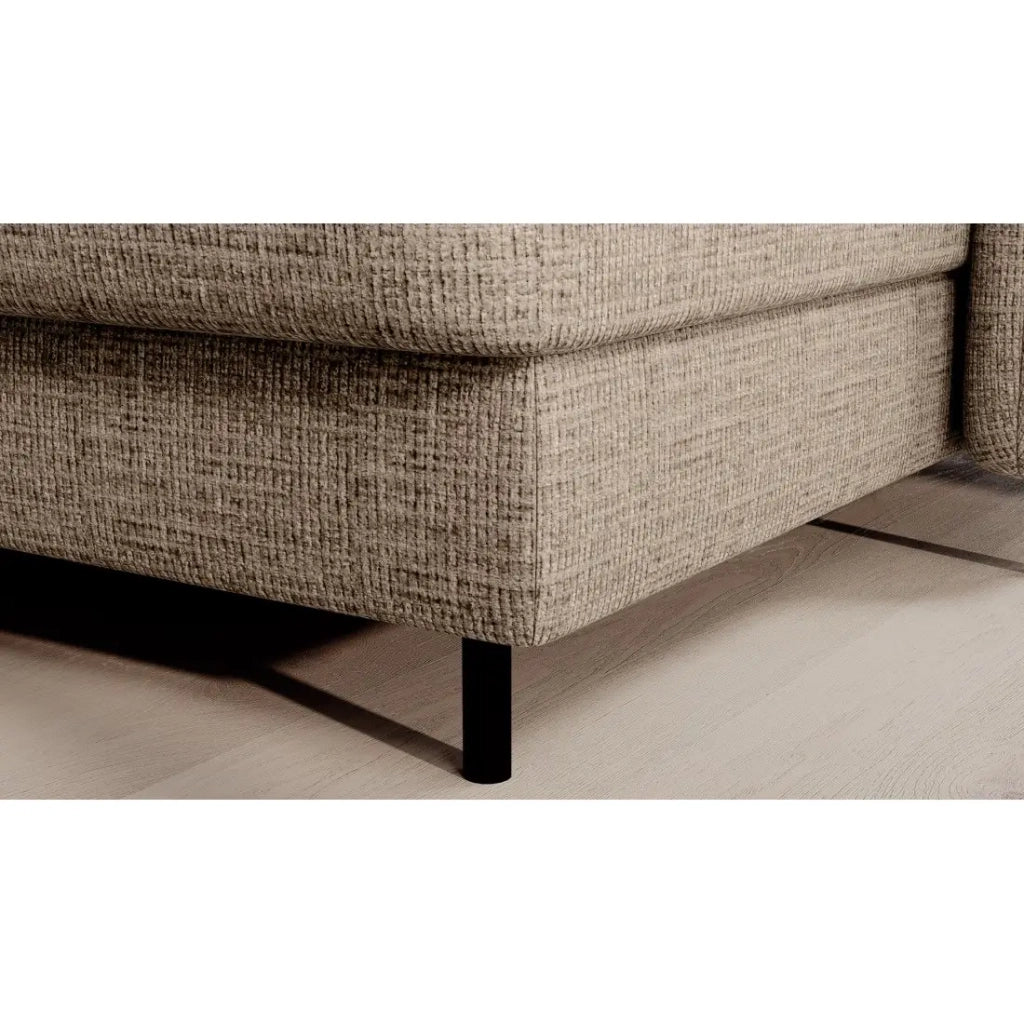 Divano angolare convertibile BERTHO 306 cm beige chiaro effetto melange – Angolo destro con contenitore