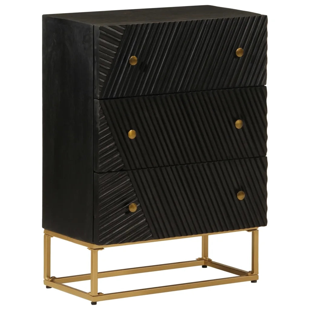 Cassettiera Nera 55x30x76 cm in Legno Massello di Mango e Ferrocod mxl 115659