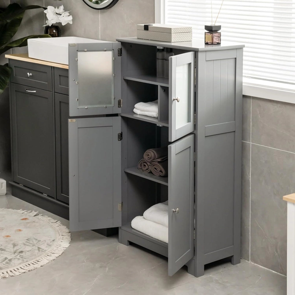 Colonna da bagno con 2 armadio a porta, mobile da bagno con 1 ripiano regolabile, armadio per soggiorno, WC, camera da letto, cucina, 60 x 30 x 109 cm (grigio)