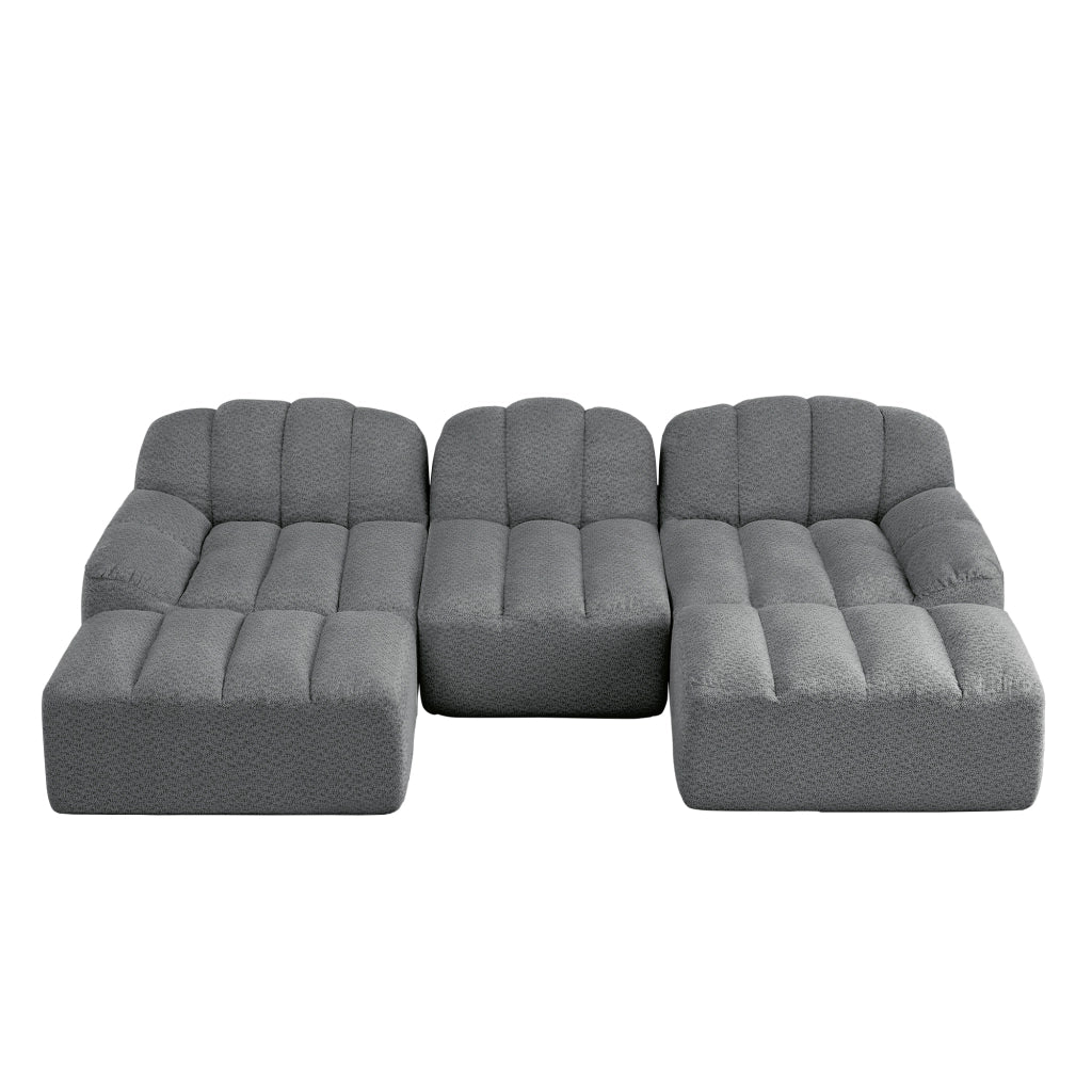 Divano modulare senza struttura con seduta profonda e pouf, in fleece granulare grigio per soggiorno 288 × 165 × 79 cm
