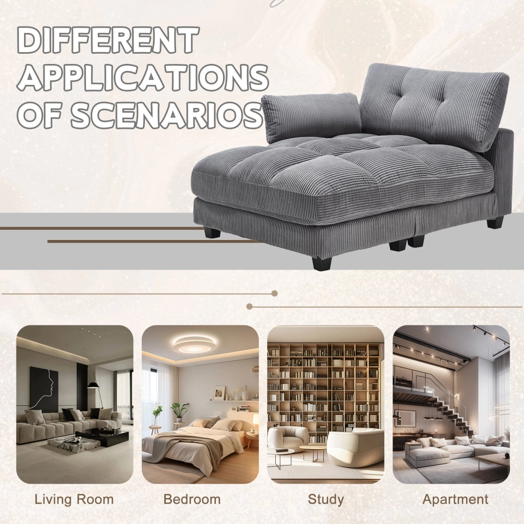 Poltrona Relax con Portabicchieri; Tasca Laterale e Porta USB; in Velluto a Coste; Grigio; 140 × 112 × 81 cm