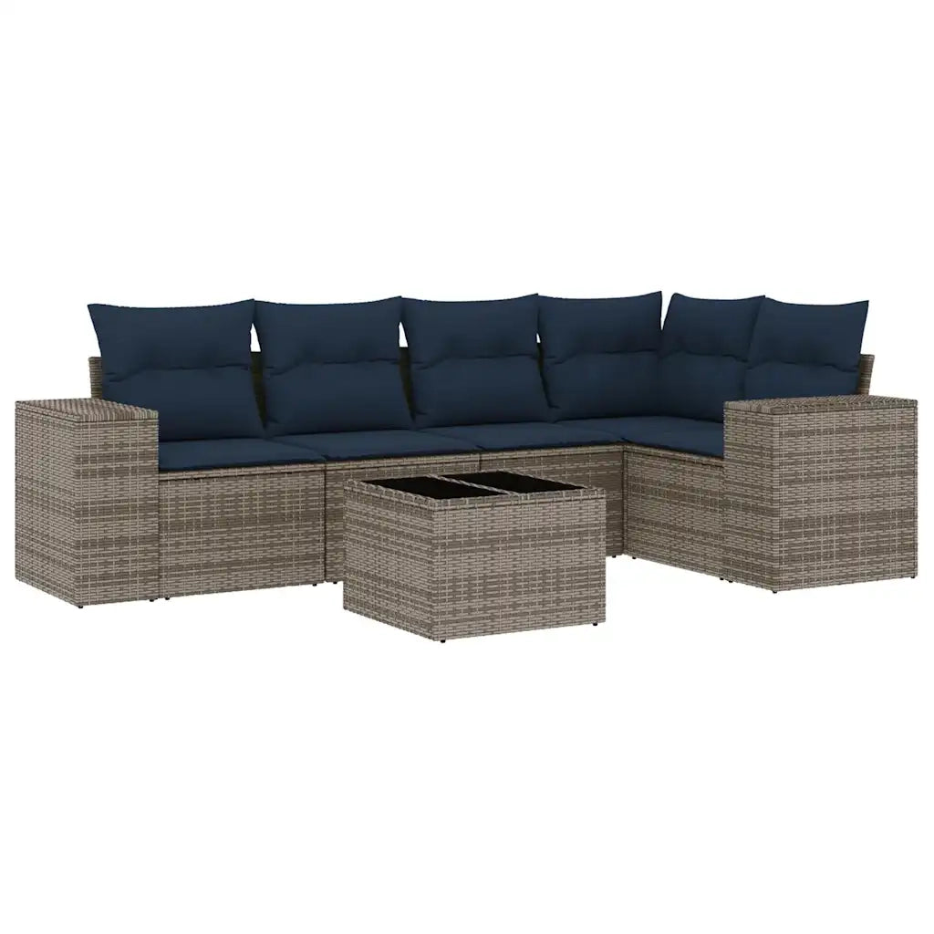 Set Divani da Giardino 6 pz con Cuscini Grigio in Polyrattan 3222540