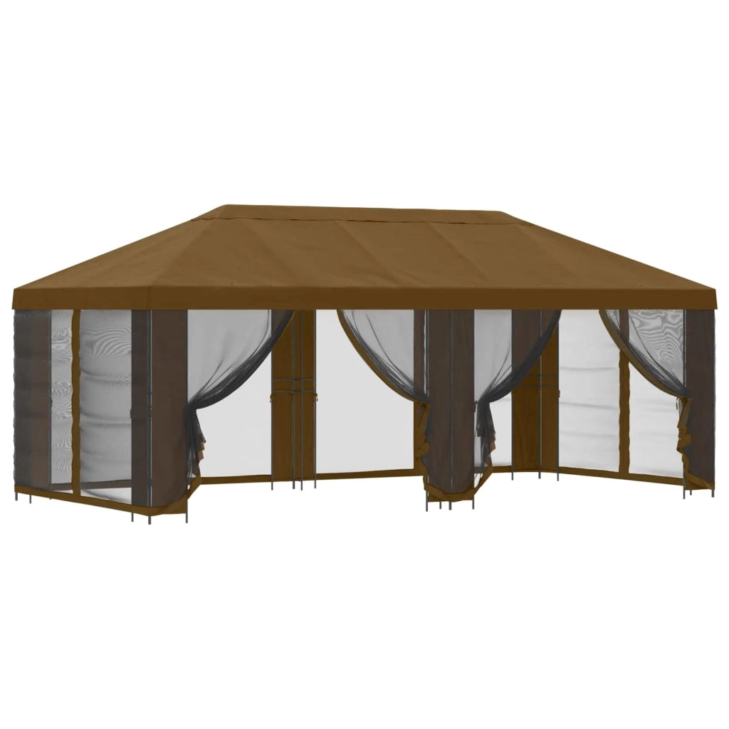 Gazebo con pareti laterali 6 x 3 m Tortora Poliestere e Acciaio