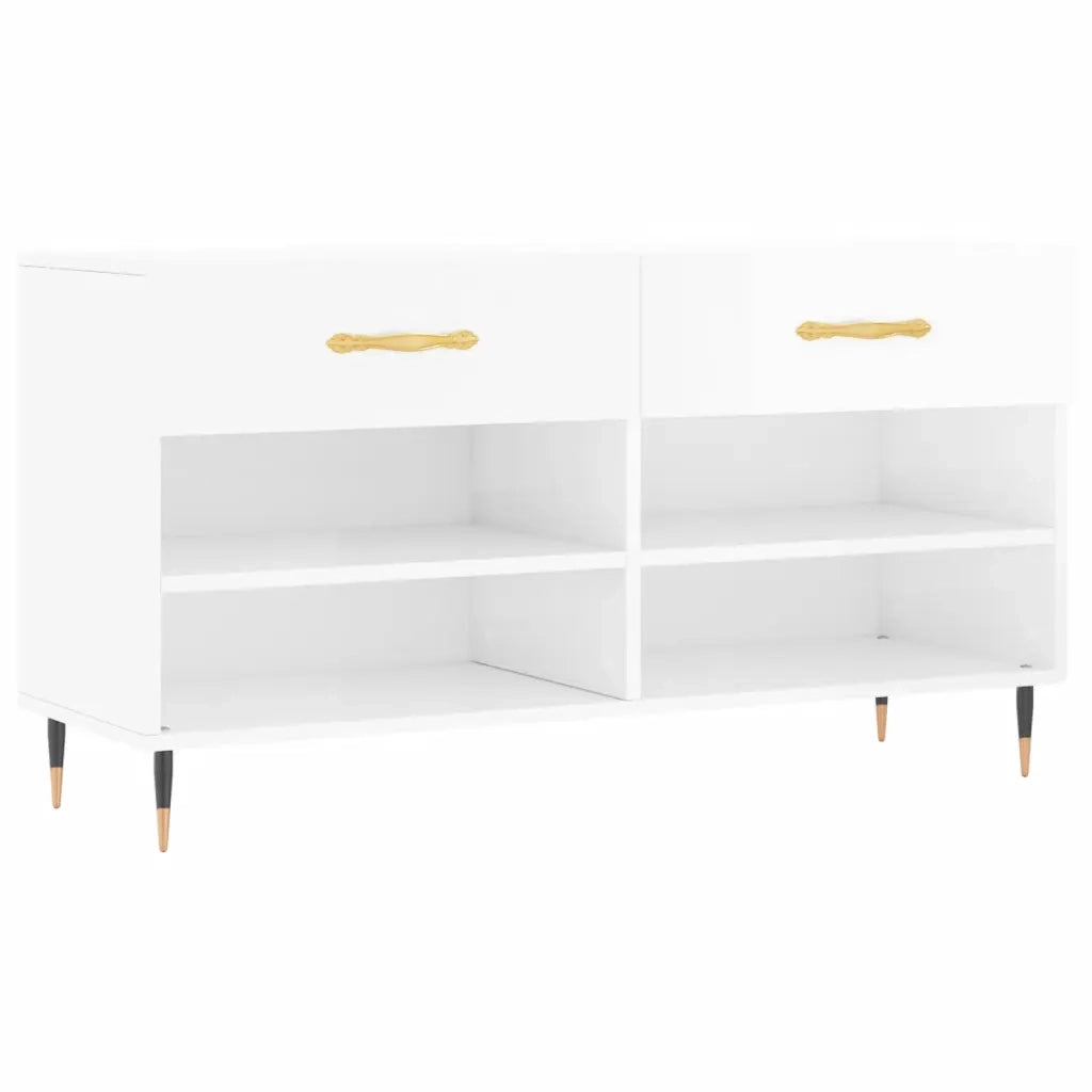 Panca Porta Scarpe | Scarpiera | Mobile per scarpe Bianco Lucido 102x35x55 cm Legno Multistrato
