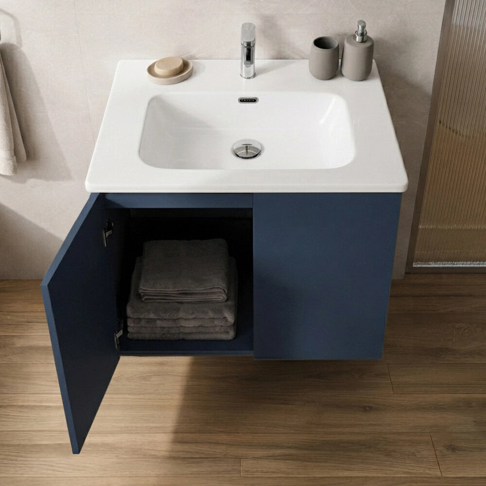 Mobile bagno sospeso 80 cm blu due ante e lavabo Tierra