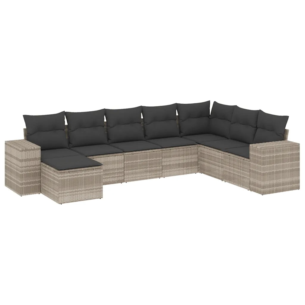 Set Divano da Giardino 8pz con Cuscini Grigio Chiaro Polyrattan