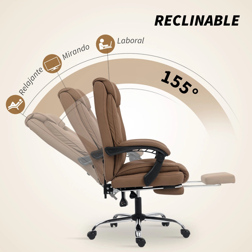 Sedia da Ufficio con Schienale Reclinabile e Poggiapiedi ¨C zephmum ¨C Imbottita in Similpelle Marrone