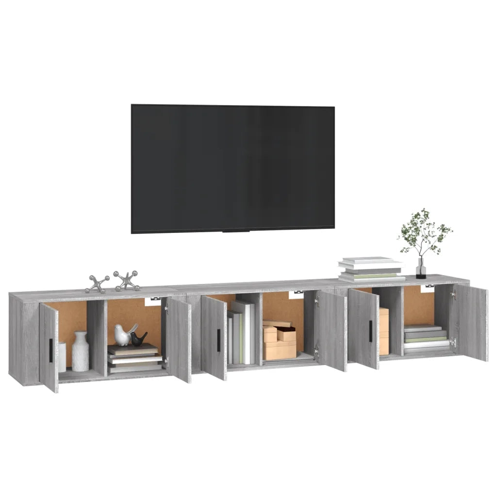 Mobili Porta TV a Parete 3 pz-Credenza per TV Grigio Sonoma 80x34,5x40 cm