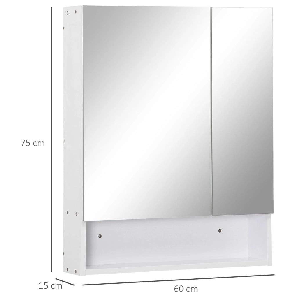 EasyComfort Armadietto a Specchio Rettangolare Montato a Parete con Credenze e Ripiano Regolabile, in MDF e Vetro, 60x15x75cm, Bianco