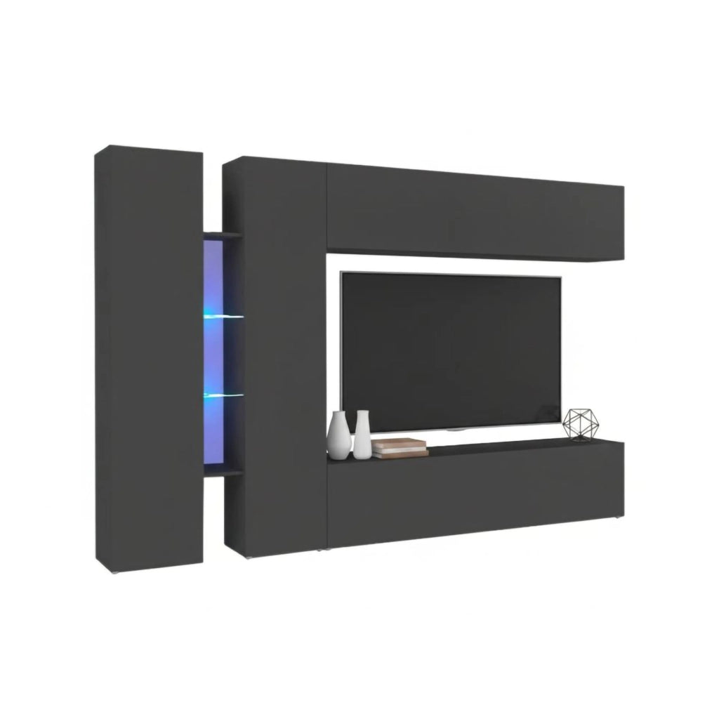 Parete attrezzata Enstatite, Set salotto porta TV a 4 ante, Mobile soggiorno multiuso, 100% Made in Italy, cm 280x30x180, Antracite