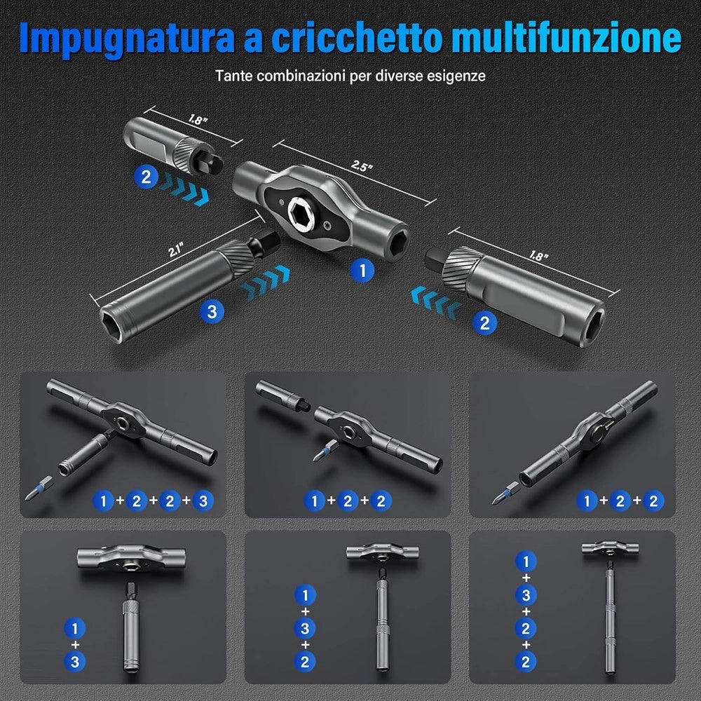 Trade Shop - Kit Cacciaviti A Cricchetto 24in1 Di Precisione Con 24 Punte Manico Rimovibile Riparazioni -
