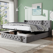 OKWISH Letto contenitore 160×200 cm, Letto Matrimoniale con Sollevamento Idraulico, Testiera Imbottita e Borchie, senza Materasso, Velluto, Grigio