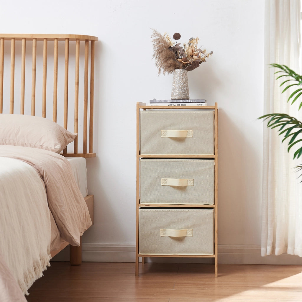 Cassettiera Maldon Comò Organizzatore con 3 Cassetti 79 x 37 x 35 cm - Naturale / Beige [en.casa]