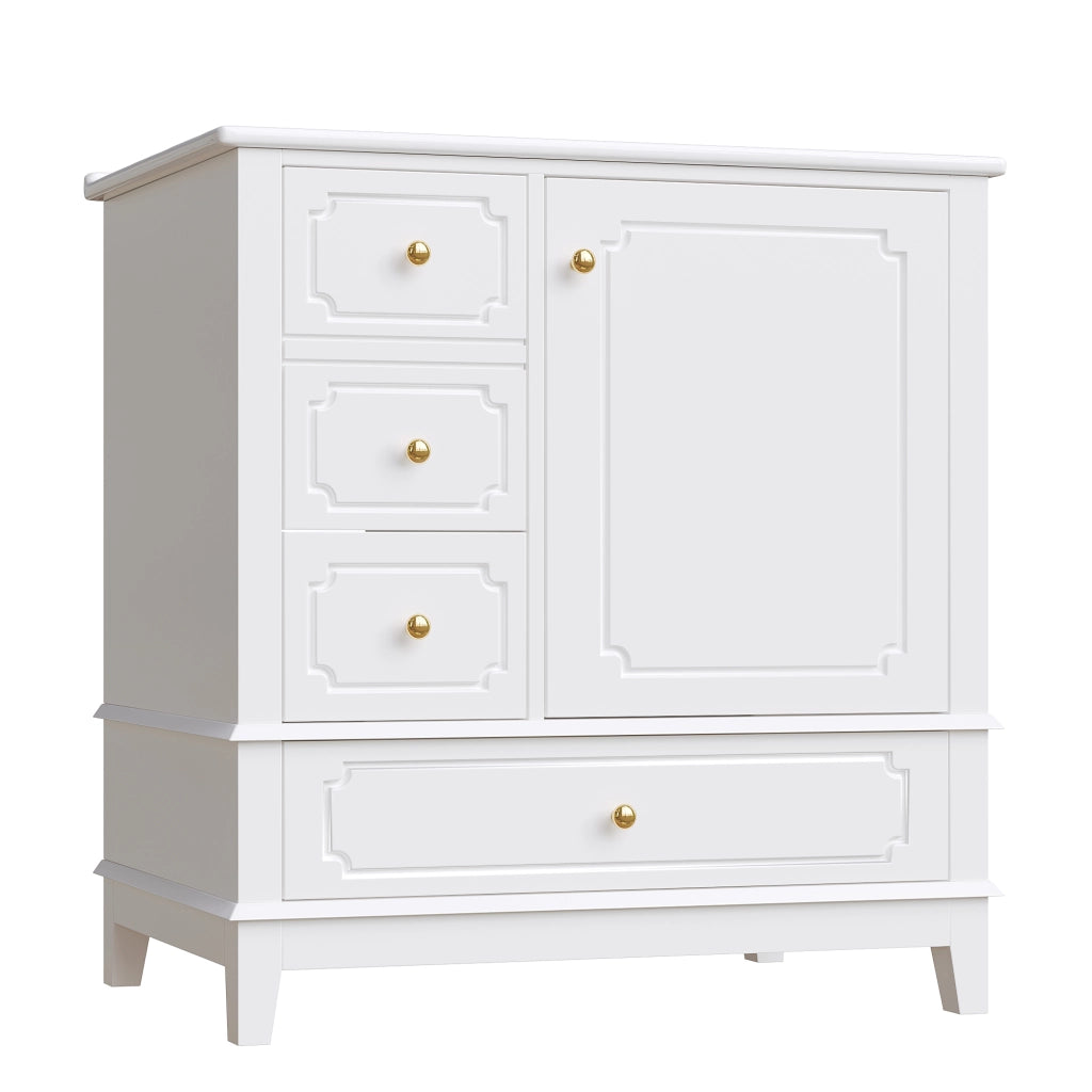 Mobile bagno sottolavabo 76,5 cm con lavabo in ceramica, 2 cassetti, anta e maniglie oro, bianco