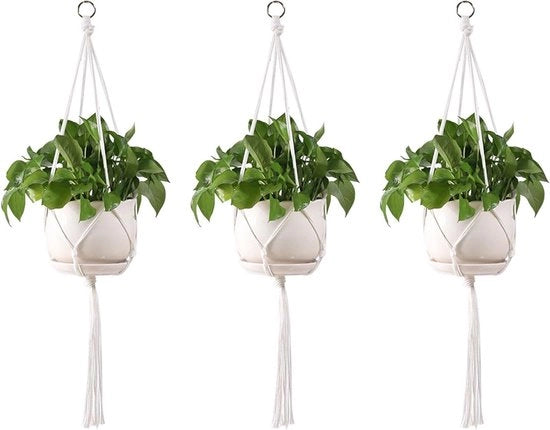 Set di 3 appesi fiori Appesi piante per interni ed esterni Rivestimento parete cesto per piante Sostegno vaso decorativo boho Appeso corda di cotone per vaso di piante