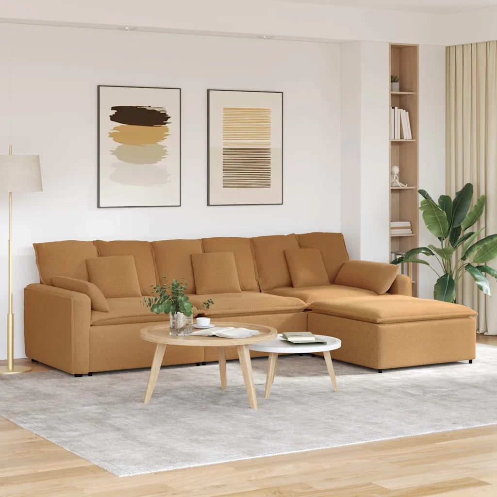 Divano Modulare con Poggiapiedi e Cuscini Beige 3321086