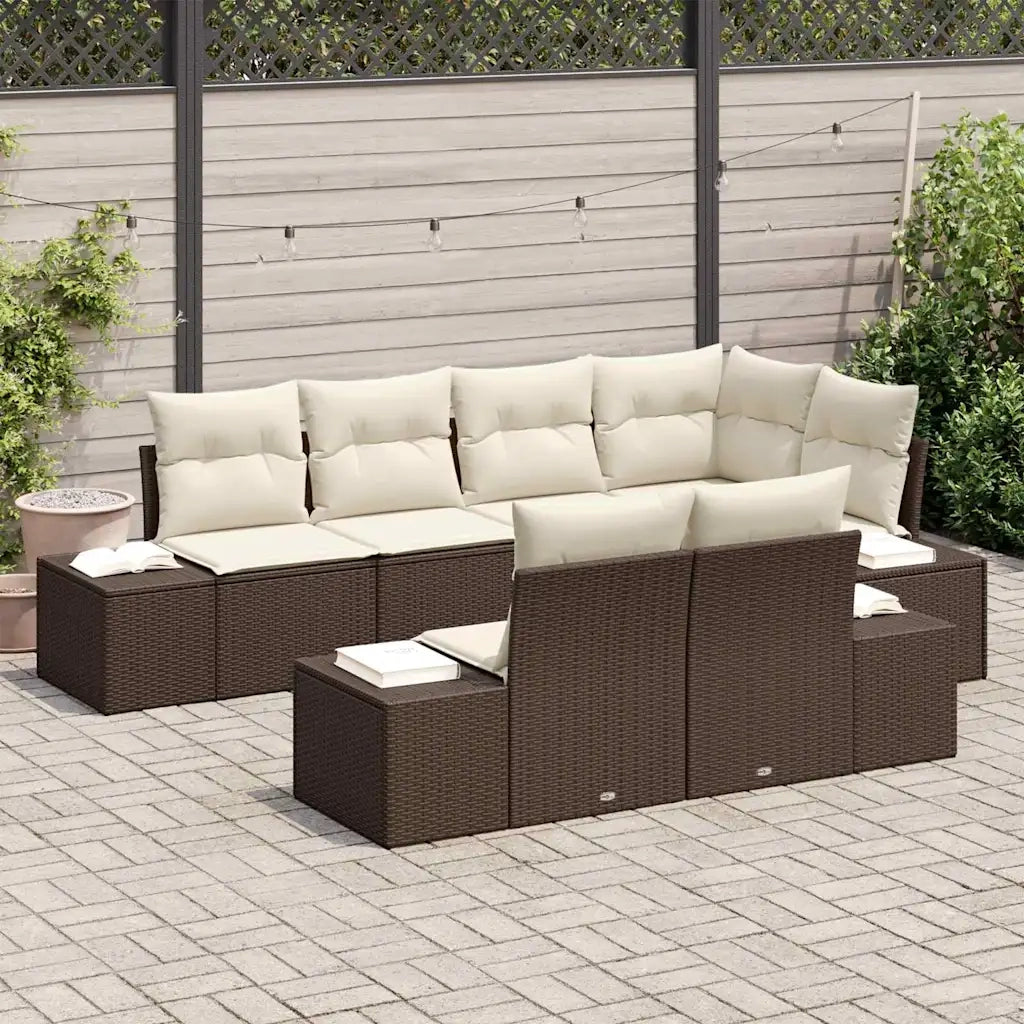 Set Divano da Giardino 7 pcs Marrone e crema Poly Rattan