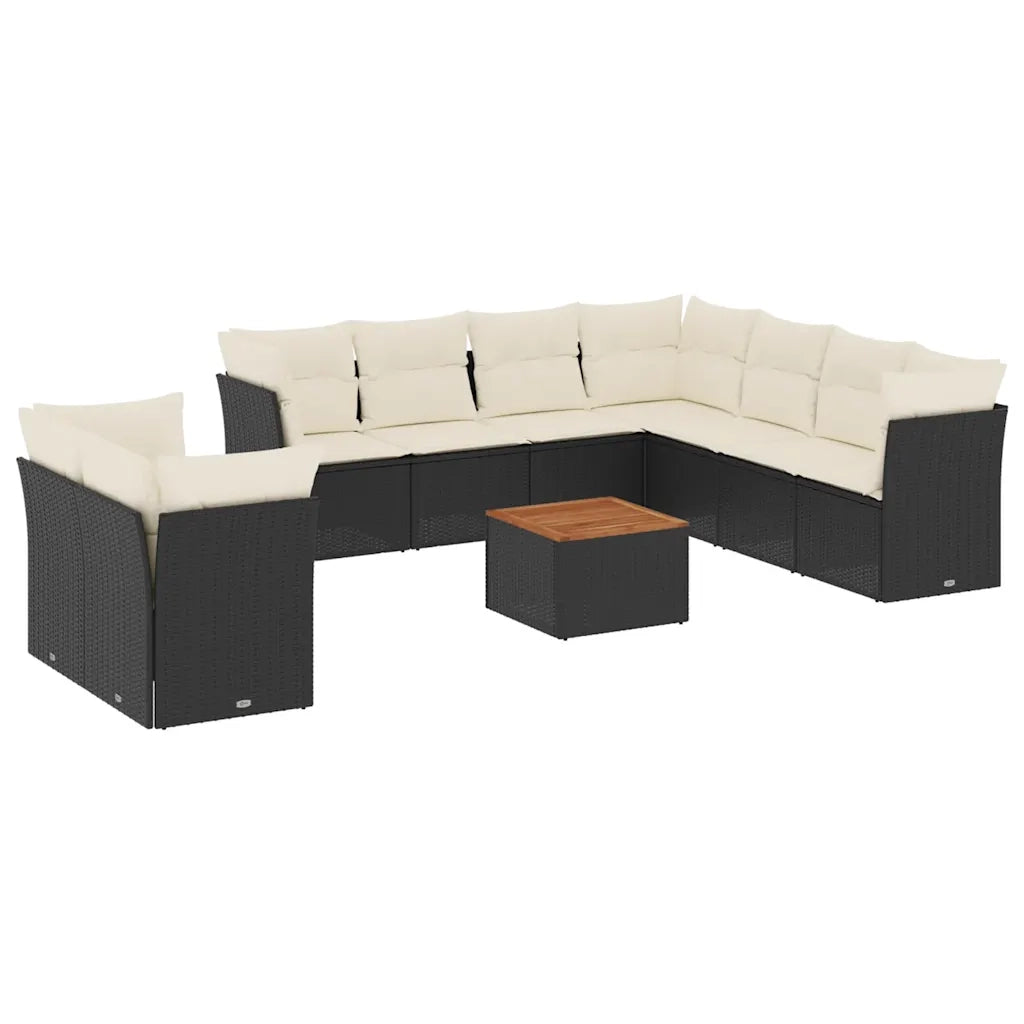 Set Divani da Giardino 11 pz con Cuscini in Polyrattan Nero 3256042