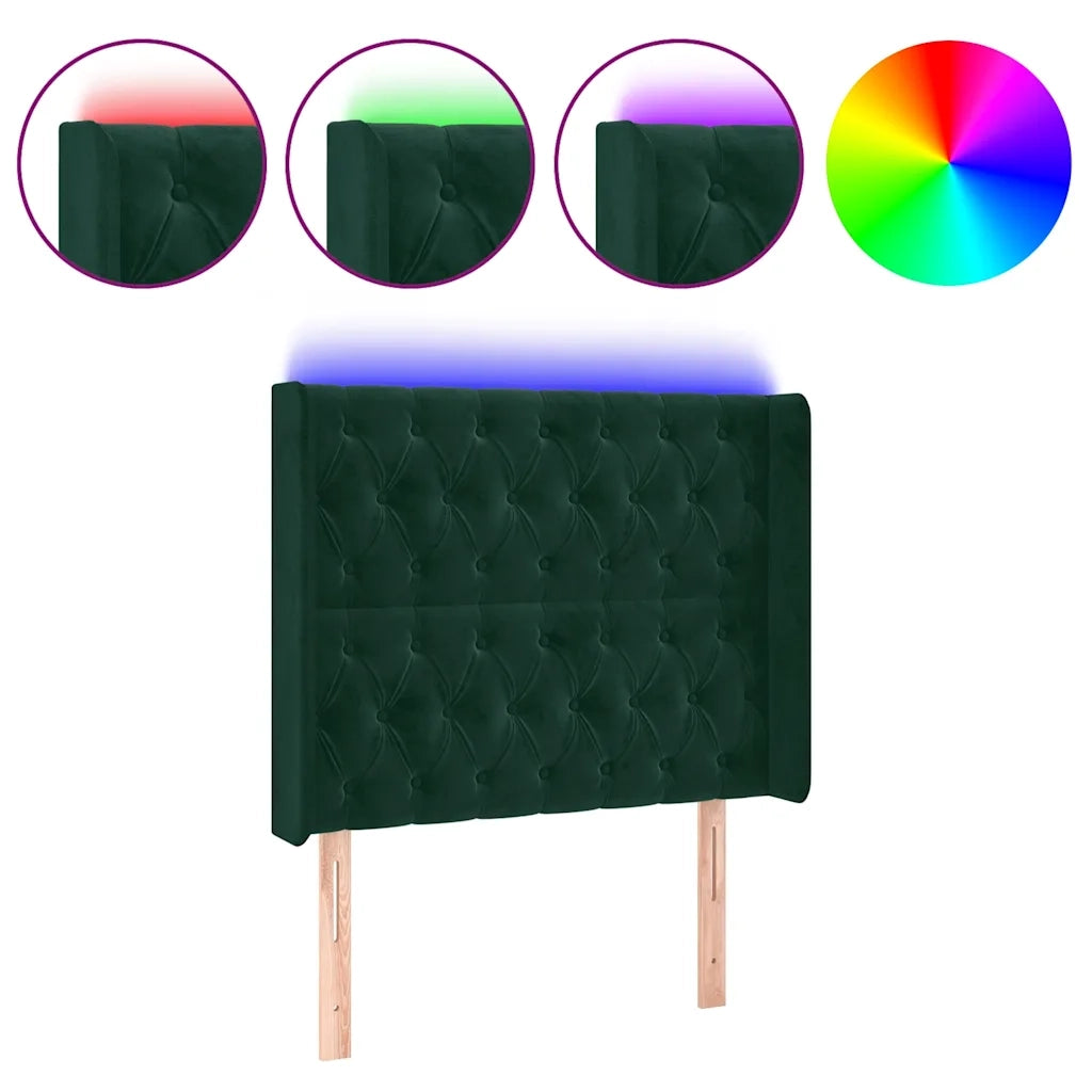 Testiera a LED Verde Scuro 103x16x118/128 cm in Velluto 3124429