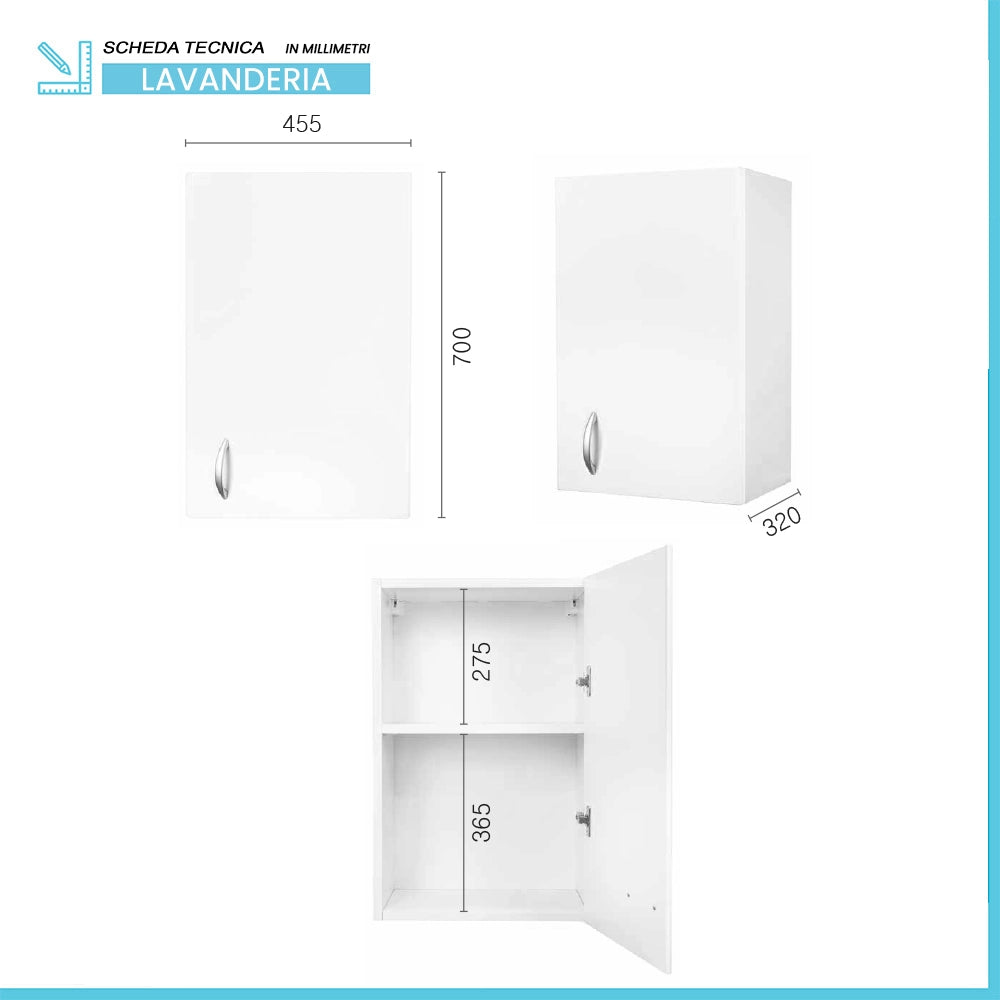 Pensile multiuso 45x32 in legno bianco con due ripiani Fedra