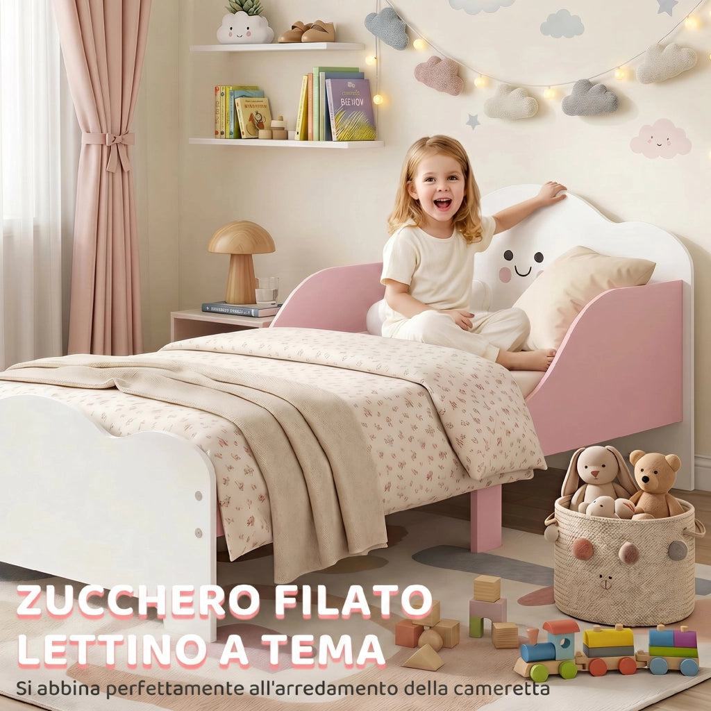 Letto Montessori per Bambini 3-6 Anni 143x77x60 cm con Bordi Rialzati in Legno Rosa