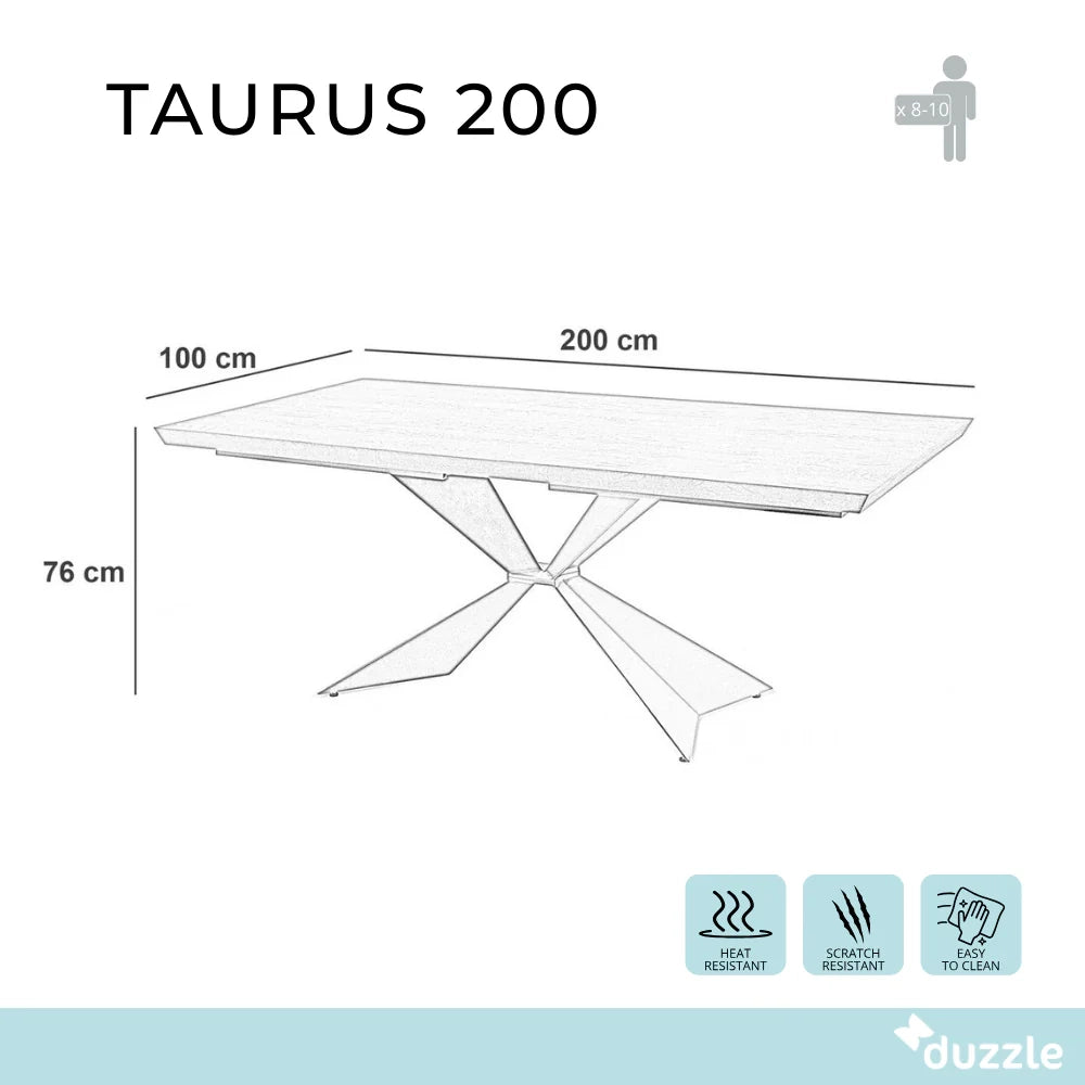 Tavolo da pranzo fisso in legno impiallacciato rovere naturale Taurus 200x100 cm fino a 10 posti Made in Italy | Duzzle