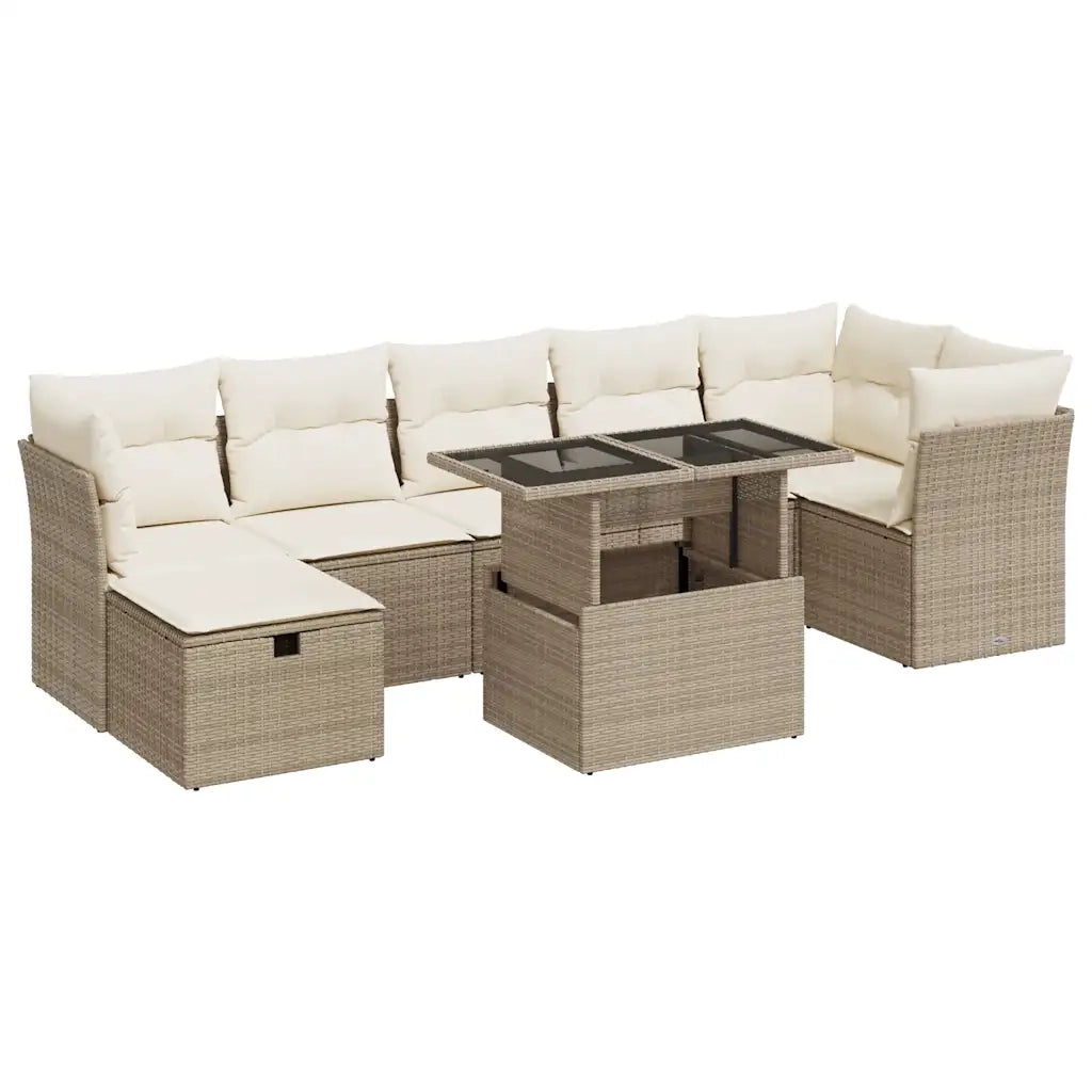 Set Divano da Giardino 8 pz con Cuscini Beige in Polyrattan 3327788