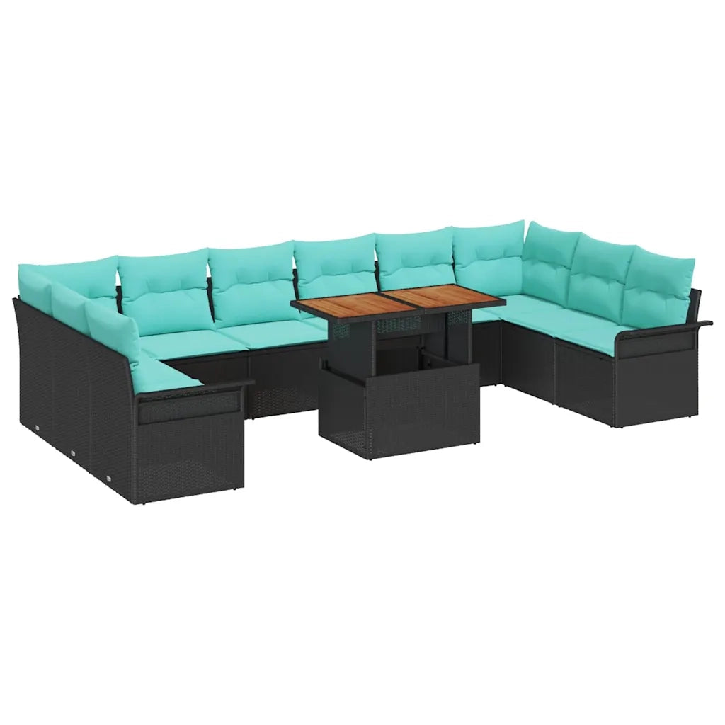 Set Divano da Giardino 11 pcs Nero Poly Rattan